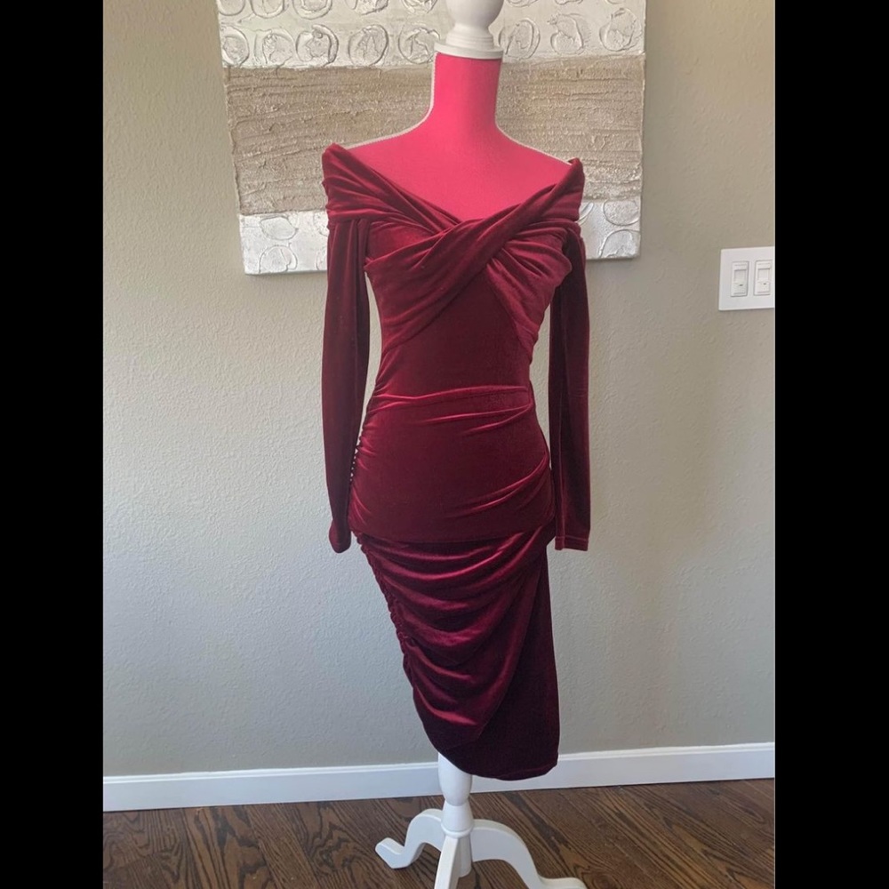 Designer Red Velvet Dress By Me&Thee / Me & Thee (Size 1)